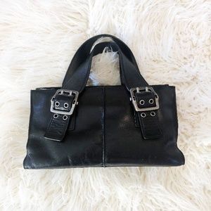 Black Leather Silver Buckle Bag / Leather Shoulder Bag